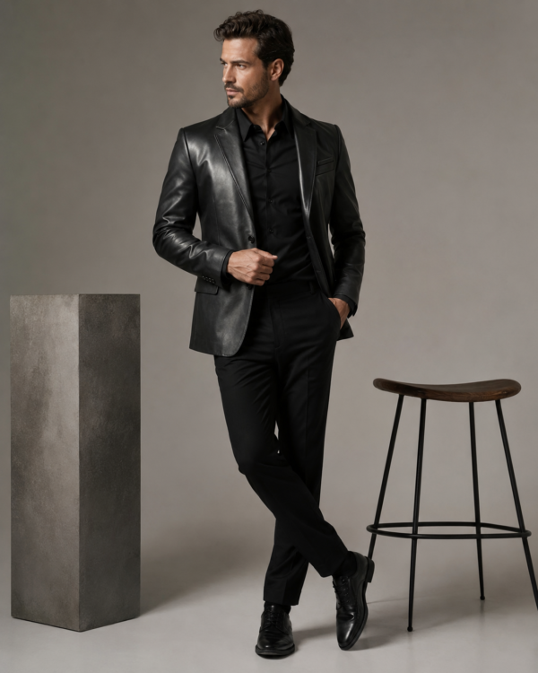 Classic Two-Button Leather Blazer