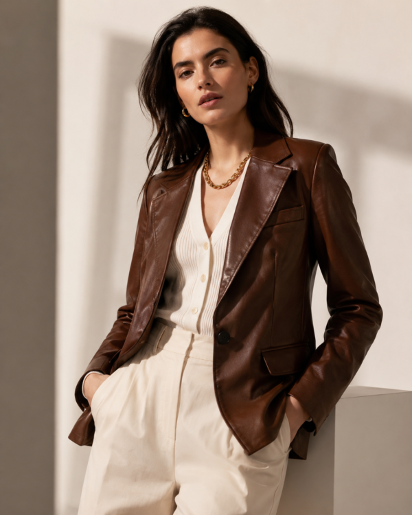 Double-Breasted Leather Blazer