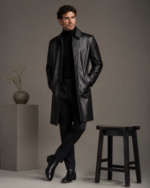 Belted Leather Trench Coat
